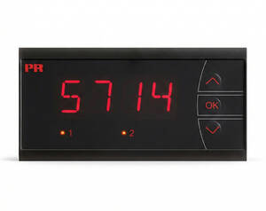نمایشگر قابل برنامه‌ریزی ۵۷۱۴ PR Electronics با کاراکترهای LED چهار رقمی و قابلیت تنظیم ورودی‌های RTD، TC، ولتاژ و جریان، مناسب محیط‌های صنعتی و مرطوب