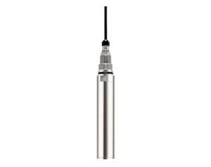 Stainless steel cylindrical sensor probe with a black cable extending upward from the top.