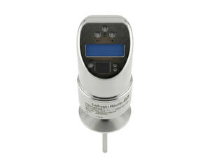 نمای نزدیک از سوئیچ دما دیجیتال Thermophant T TTR35 برند Endress+Hauser با بدنه استیل و نمایشگر روشن مناسب برای صنایع بهداشتی و صنعتی