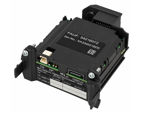 XPF0001-X1-ENDRESSHAUSER — DERAAK Black industrial control module with mounting brackets and a label showing FAUE: 54216072 and a serial number.