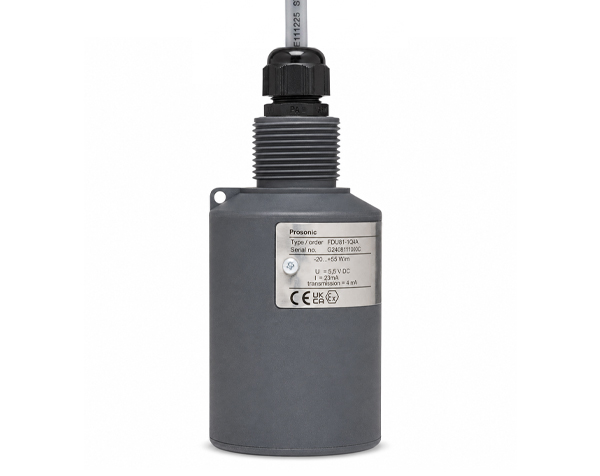 FDU-81 — DERAAK Industrial pressure sensor in a gray housing with a knurled threaded top connection and a front identification label