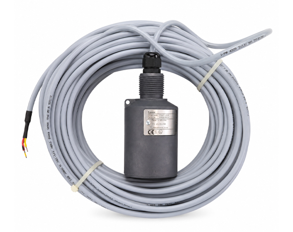 FDU81-ENDRESS-HAUSER — DERAAK Coiled gray electrical cable with a black cylindrical sensor in the center and exposed wire ends.