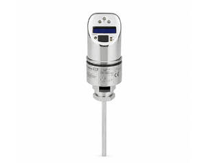 Stainless steel level transmitter with LCD display and downward probe for immersion in liquids