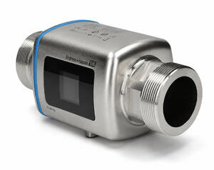Endress+Hauser industrial transmitter with metal housing, LCD display, and dual threaded process connections