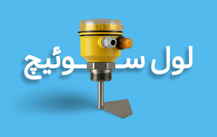 نمای نزدیک لول سوئیچ پره‌ای Soliswitch FTE20 با بدنه پلیمری و پره فلزی برای تشخیص سطح مواد جامد