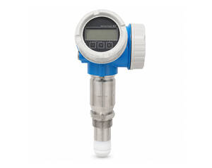 Blue industrial pressure transmitter with digital display and stainless-steel threaded process connection; sensor probe at bottom.