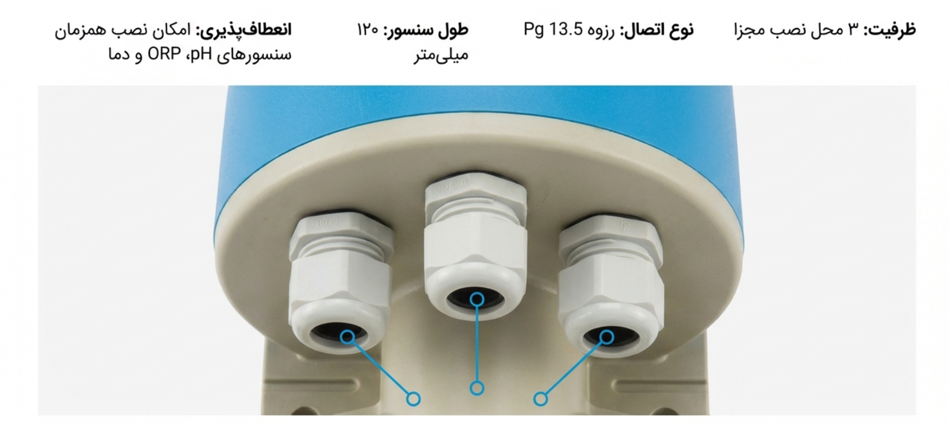 Screenshot 2026-02-22 130259 — دراک نمایی از Flowfit CPA250 با سه سنسور تحلیلی همزمان و بدنه مقاوم از پلیپروپیلن هموپلیمر (PP-H) که اتصالات الکتریکی حساس را از محیطهای خورنده و شرایط سخت محافظت میکند.