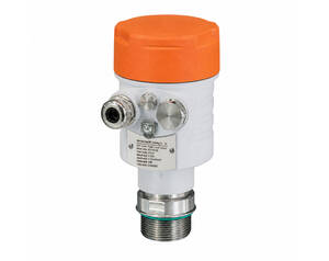 Industrial pressure transmitter with orange top cap and metal port fittings