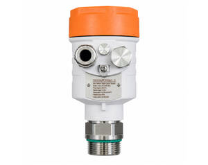Industrial sensor with orange cap and threaded metal connector for process measurement.