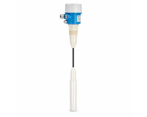 Industrial temperature sensor with a blue housing and a long white probe.