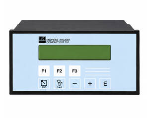 فلو کامپیوتر Endress+Hauser Compart DXF 351 برای اندازهگیری و محاسبه دبی جرمی، حجم تصحیحشده و انرژی در کاربردهای بخار، گاز و مایعات، مجهز به نمایشگر LCD و کلیدهای کنترلی، مناسب سیستمهای ابزار دقیق صنعتی.