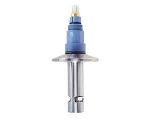 Blue-base automotive headlight bulb with metal mounting shaft and flange at the base.