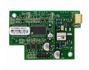 Green PC circuit board/adapter card featuring a large central IC, numerous components, an edge connector on the right, and a barcode label.