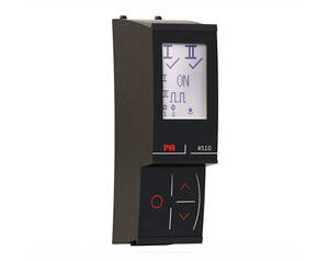 Black PR 4510 electronic device with a vertical screen showing arrows and settings, and a separate control pad on the lower panel.